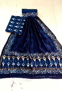 Chanderi silk top & dupatta with cotton bottom Dress Material