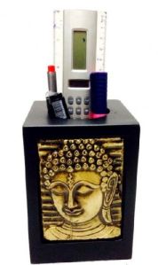 Brass buddha pen holder