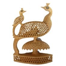 Carved Wooden Peacock With Child Jali