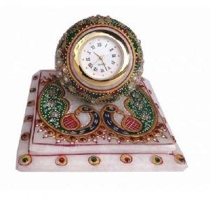 Marble Chowki Clock Fine Peacock