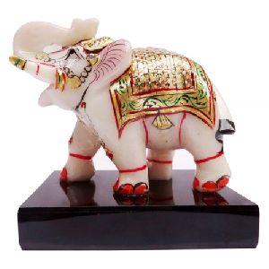 Marble Elephant Red Gold With Base