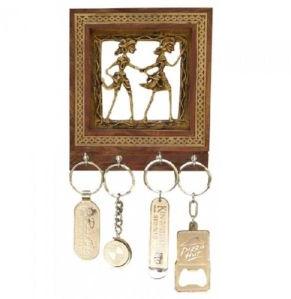 Sheesham Wood Key Hanger With Dogra Painting