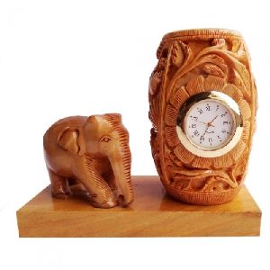Wooden Elephant With Pen Holder Watch