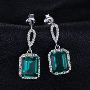 Emerald Cut Green Moissanite Engagement Earring 925 Silver