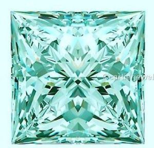 Fiery princess cut greenish blue color 2.01 ct 8.01 mm genuine loose moissanite