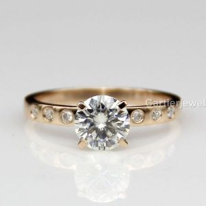 white round cut moissanite rose gold plated wedding rings in 925 silver