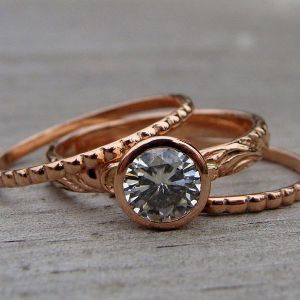 White Round Moissanite Bridal set Engagement Ring Rose Gold Over Silver