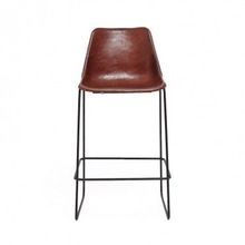 Modern Black Buff Leather Metal Base Bar Stool