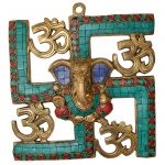 Ganesha and Swastik Brass Wall Hanging