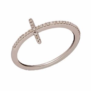 Gold Cross Design Diamond Ring with Rhodium Plating
