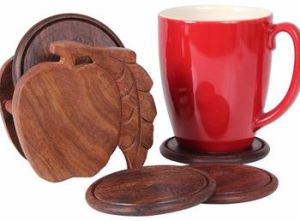 Hand Carved Wooden Coasters Set