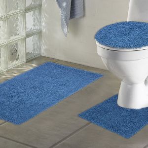 Lisa Cotton Aqua Blue Bath Mat Set