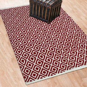 Maroon Cross Stitch Flatweave Cotton Rugs