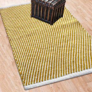 White & Gold Hand Woven Cotton Rugs