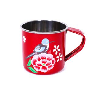 Indian rose flower coffee mug hand painted stainless steel for kitchenware camping beer water cup