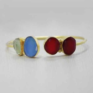 18K Yellow Gold Plated Multi Stones Bangle For Women