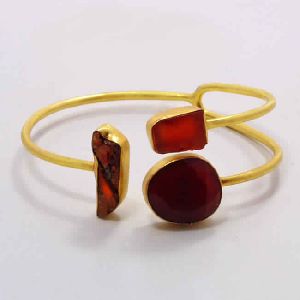 18K Yellow Gold Plated Raw Carnelian Designer Cuff Bracelet