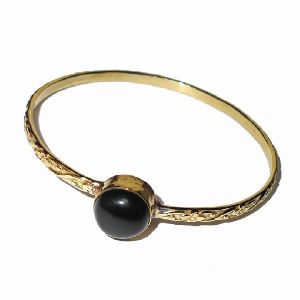 18k Yellow Gold Vermeil Black Onyx Gemstone Bangle