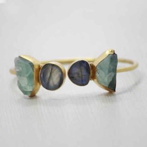 22K Gold Plated Natural Labradorite And Fluorite Gemstone Adjustable Bangle