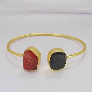 Black Onyx And Carnelian Double Stone Designer Bangle