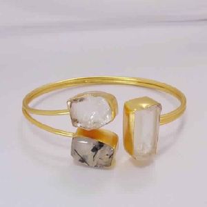 Black Rutile Quartz And Crystal Quartz Gemstone Holiday Gift Bangle