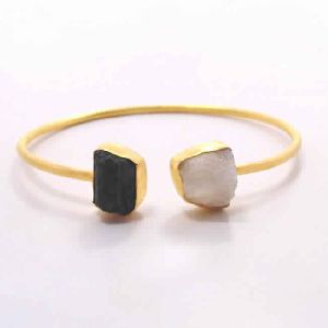 Black Tourmaline and Moonstone Stackable Cuff