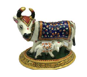 Metal Handicraft Hand Paint White Cow Symbol of Lord Krishna