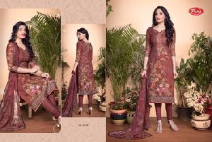 Pari Suit lawn Cotton Digital With Embroidery Work