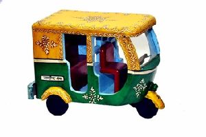 Embossed Hand painted Wooden Handicraft Auto Rickshaw Toy