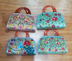 Wooden Handle Embroidered Handbags