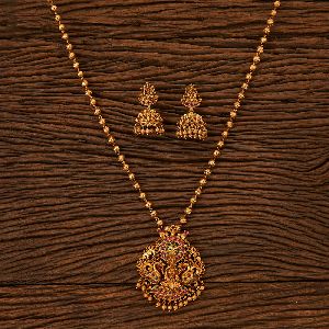 Antique Peacock Pendant Set With Matte Gold Plating