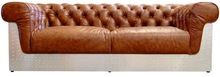 Brown Leather Industrial Style Metal Sofa