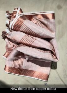 linen copper zari saree