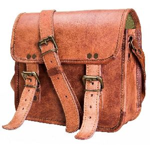 Leather and Canvas Messenger Bag for Men and Women(Brown)