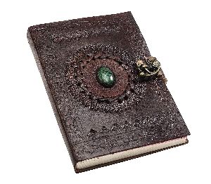 Leather Diary Handmade Diary with Metal Lock & Engraved Stone for Home, Office, Poetry Work