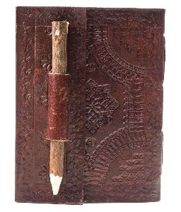 Notepad Writing Book With Engraved Blue Stone & Key Lock(Brown)