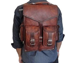 Znt Bags, Mens Large Vintage Leather Backpack School Laptop Bag Hiking Travel Rucksack Brown