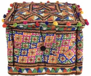 Embroidered Square Ottoman