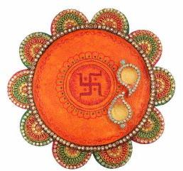 Rajsthani kundan flower engraved pooja plate (HD18)