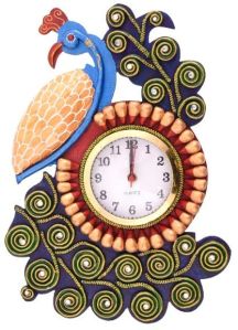 Rajsthani Kundan Peacock Wall Clock (HD33)