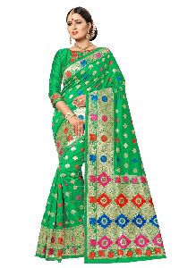 Light Green Banarasi Silk Meenakari Sarees