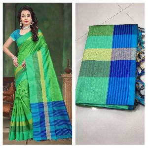 Light Green Raw Silk Saree with Contrast Blouse