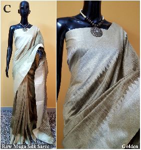 Off White Plain Raw Silk Sarees