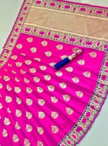 Pink Printed Meenakari Banarasi Sarees