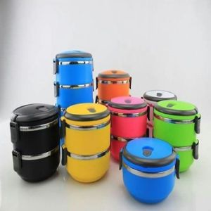 Colorful plastic tiffin lunch box.