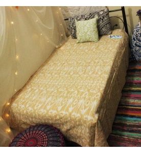 Beige Ikkat Kantha Quilt