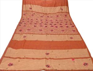 brown colored pure silk hand embroidered long scarf/dupatta