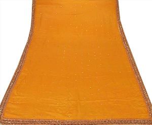 saffron colored pure silk hand embroidered long scarf/dupatta.