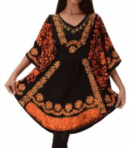 SNS Collar V Neck Rayon Kaftan Batik Poncho Kurti Top