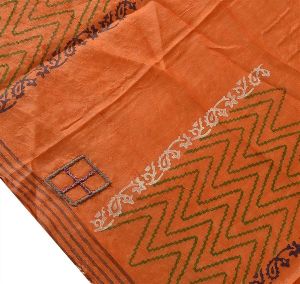 Beautiful saffron colored pure silk block printed long scarves